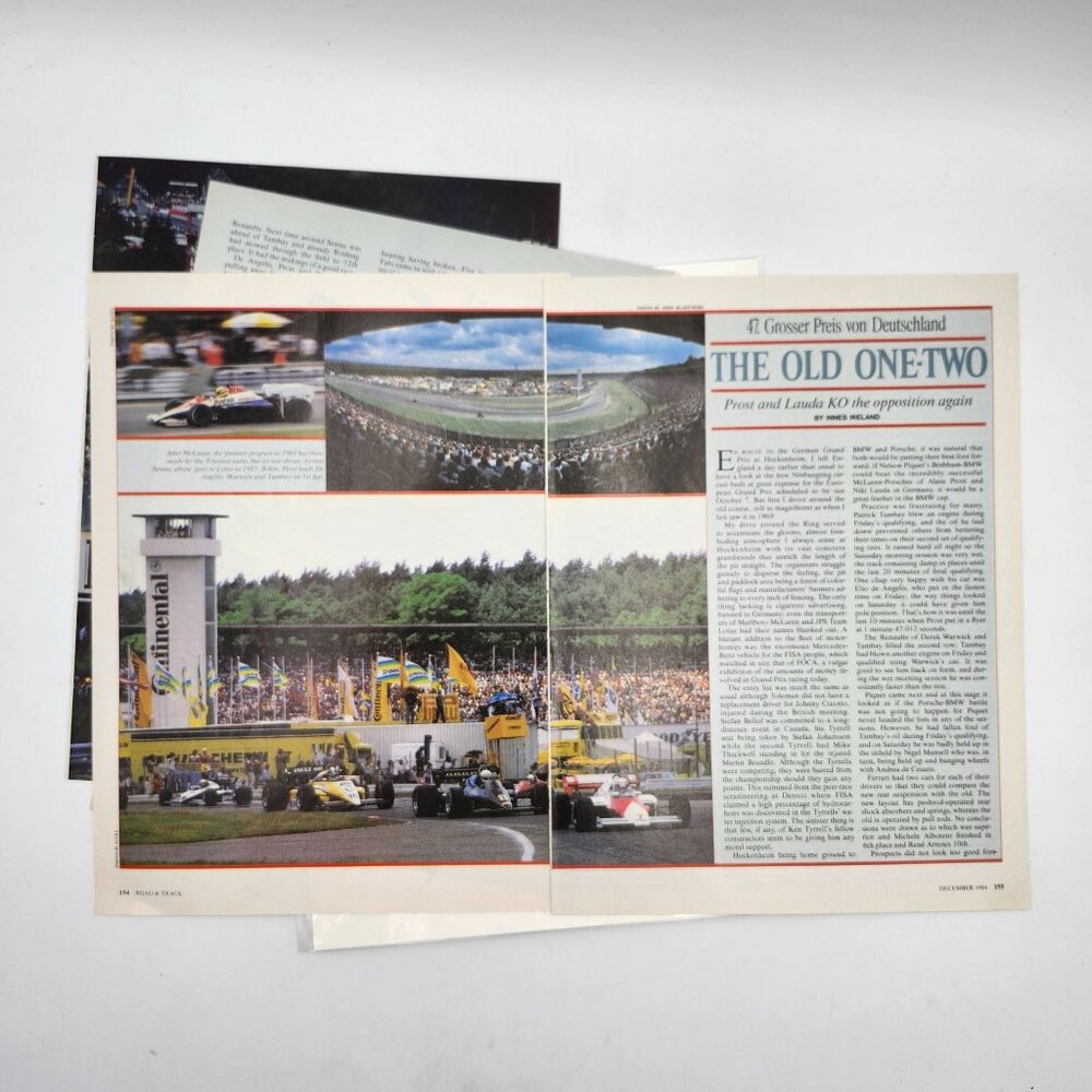 Road & Track Dec 1984 German GP Magazine Article The Old One-Two Prost Lauda